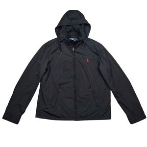 Vtg Polo‎ Ralph Lauren Jacket Fleece Lined Mens Large Black Removeable Hooded